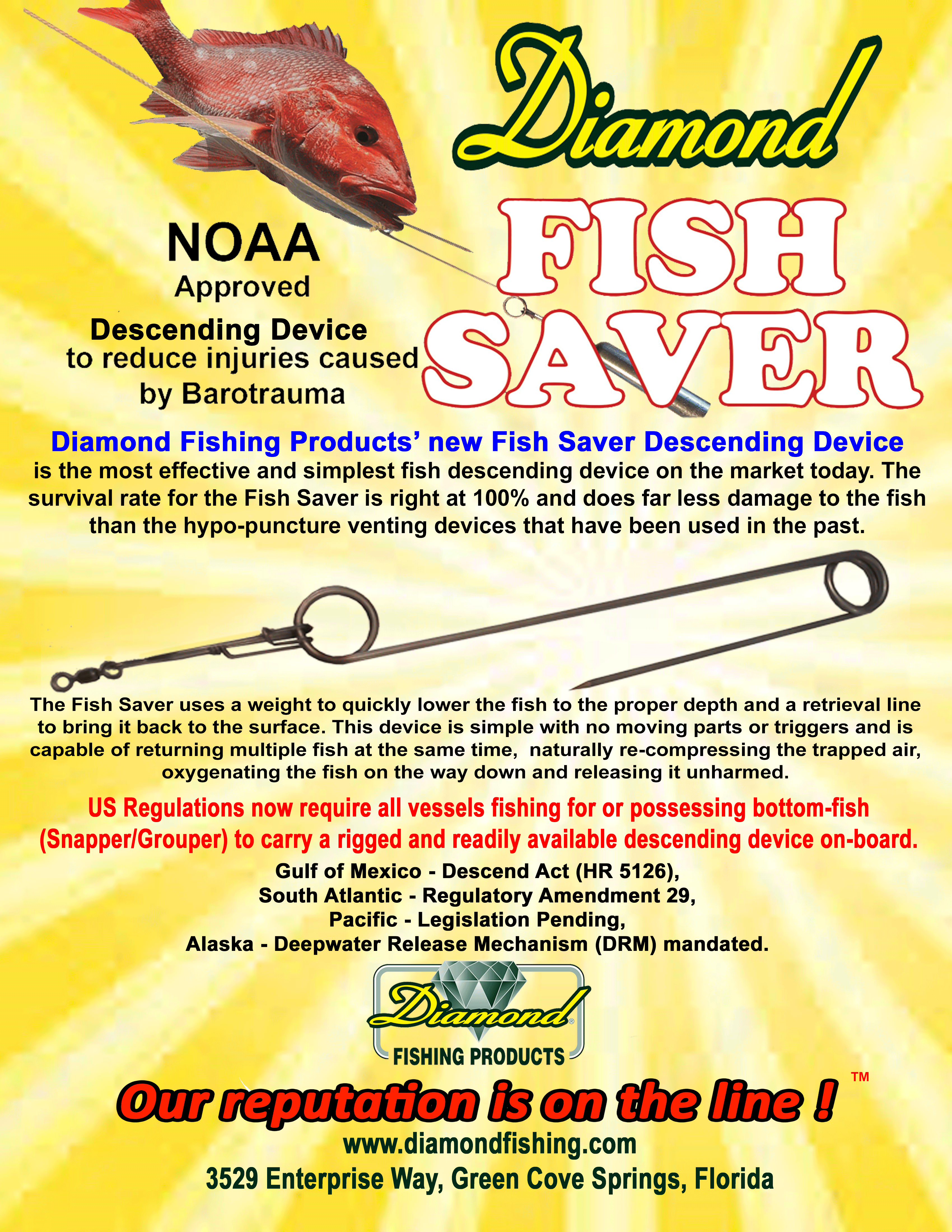 Fishsaverpro fish descending return device - Compact & reliable release  device built for long life. No mechanical release to fail. Great for red